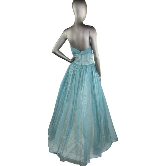 Vintage 1950s Baby Blue Strapless Gown with White Swiss Dots Bolero Shrug Small - Picture 3 of 7